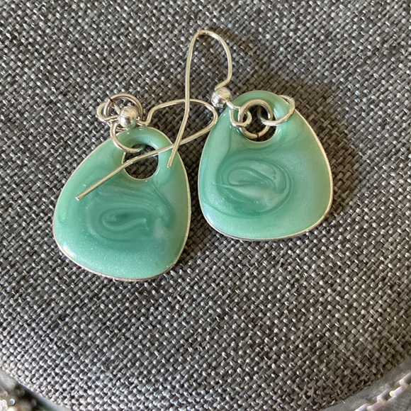 Vintage 90s Swirly Enamel Pendant Necklace & Earrings Set - Picture 4 of 4